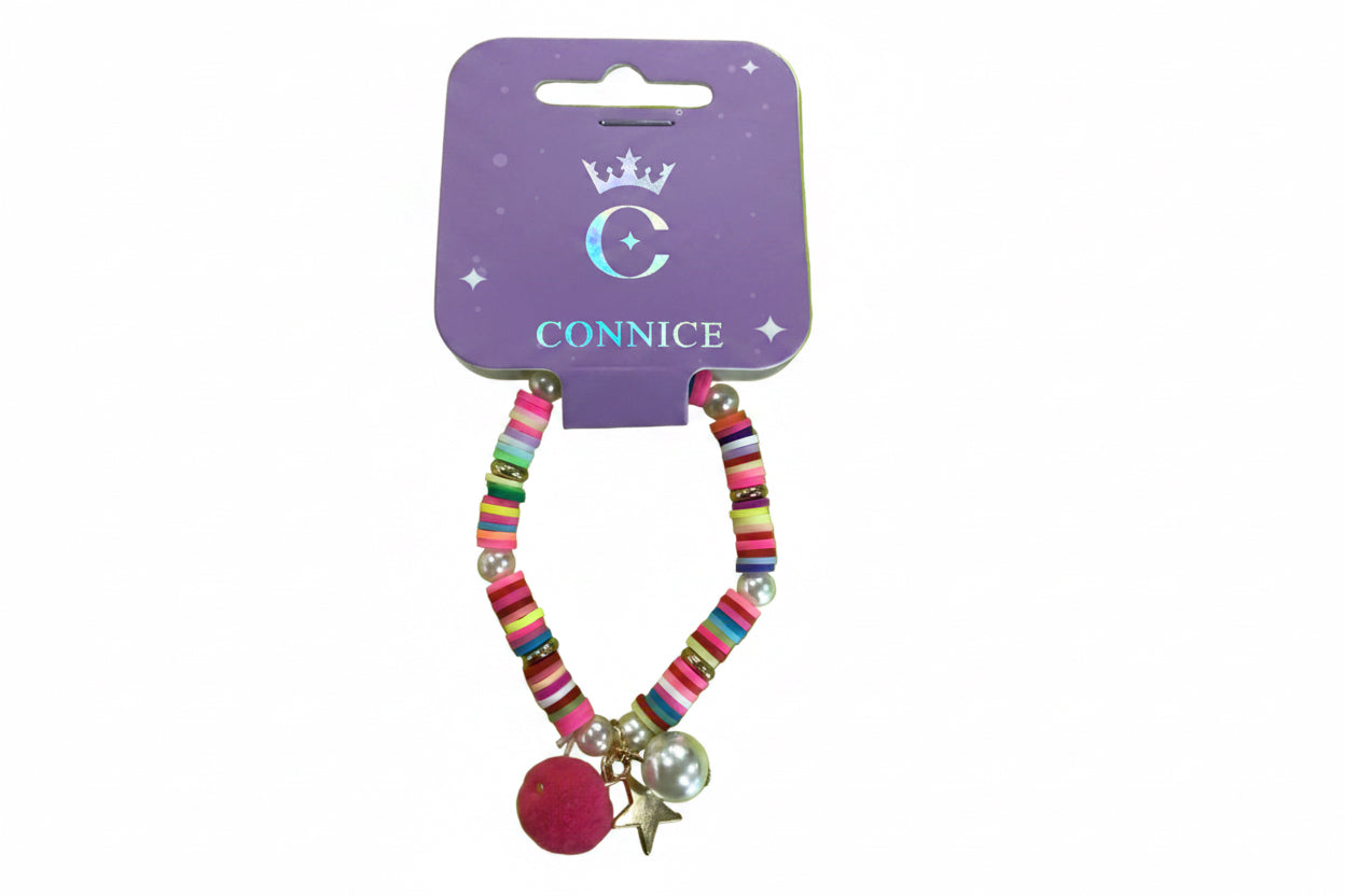 C/NICE HC10140 CLAY DISC POMPOM BRACELET