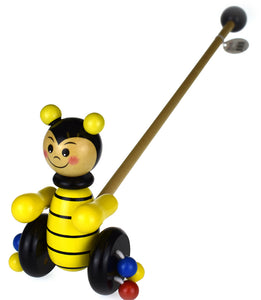 WOODEN ANIMAL PUSH ALONG BEE NEW