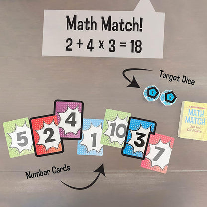 GAME MATH MATCH DICE & CARD GAME IN TIN