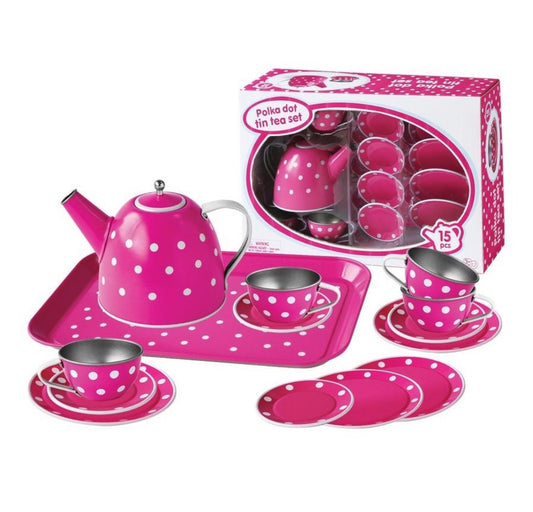 TEA SET 15PCS WHITE POLKA DOT ON PINK