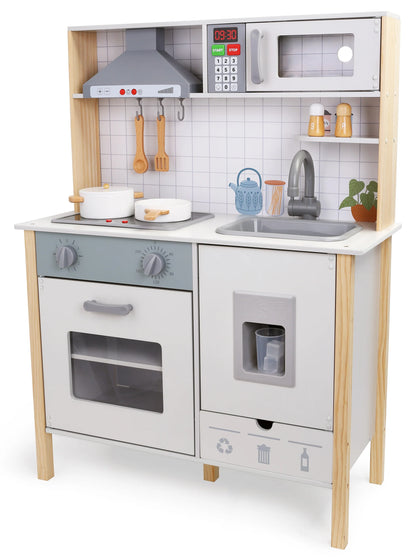 WOODEN PLAY KITCHEN W COOKWARE