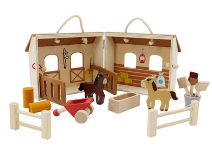 WOODEN PORTABLE HORSE STABLE PLAYSET