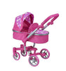 DOLL PRAM PINK W FLOWERS DLX 2 IN 1 PRAM