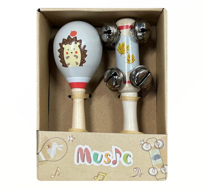 WOODEN WOODLAND 2PC MUSICAL SET HEDGEHOG