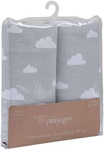 PLAYGRO FLANNEL SWADDLING WRAP 2 PK GREY