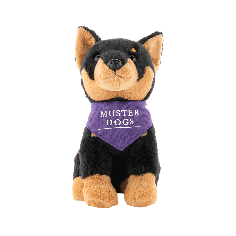 PLUSH MUSTER DOGS KELPIE BLK/TAN 22CM