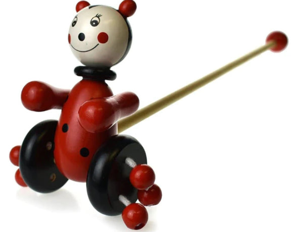 WOODEN ANIMAL PUSH ALONG LADYBIRD NEW