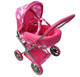 DOLL PRAM PINK W FLOWERS MEDIUM