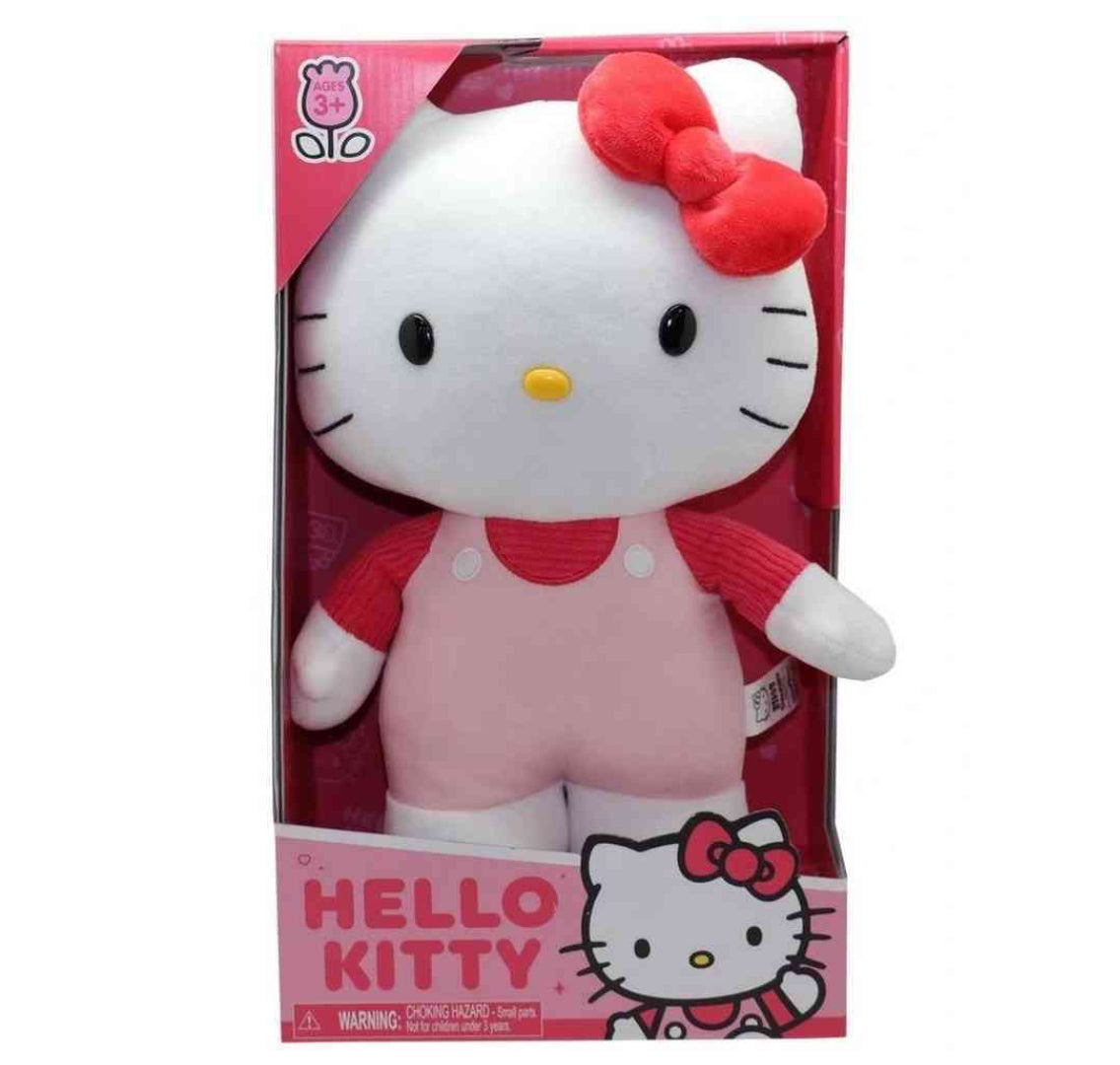 HELLO KITTY MED PLUSH RED BOW/PNK OVERAL