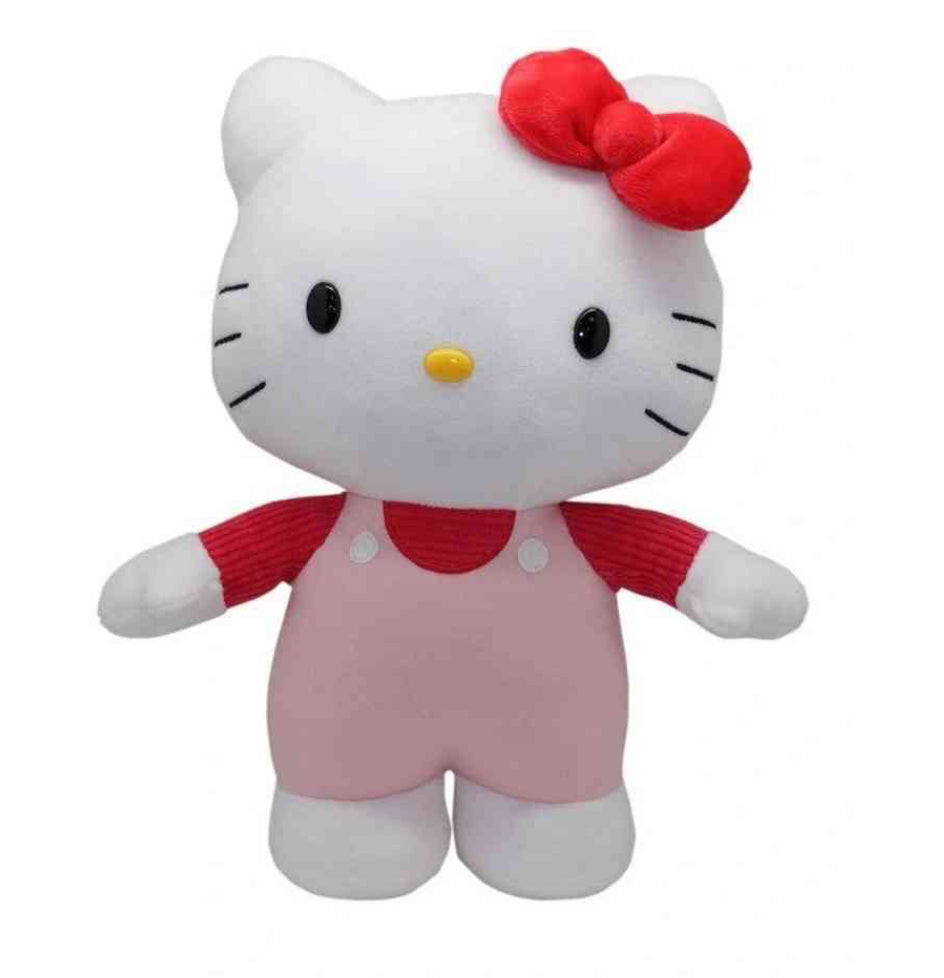 HELLO KITTY MED PLUSH RED BOW/PNK OVERAL