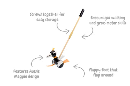 WOODEN PUSH ALONG MAGPIE