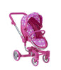 DOLL PRAM PINK W FLOWERS DLX 2 IN 1 PRAM