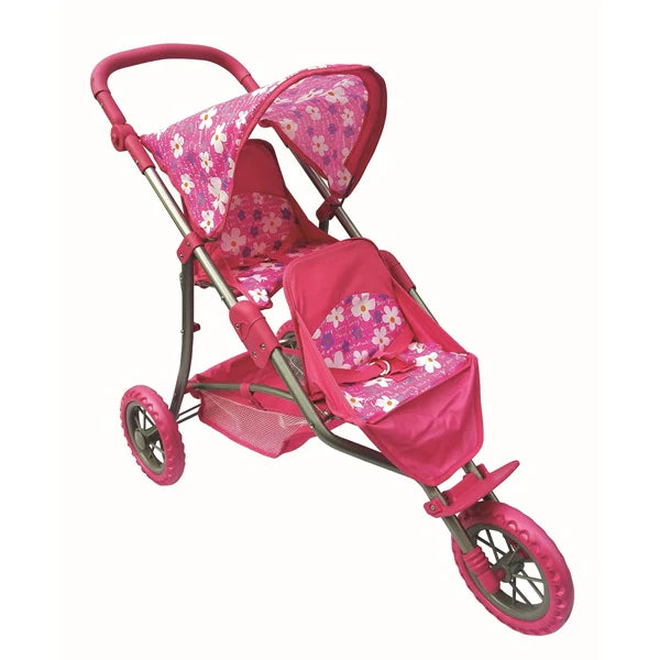 DOLL TWIN JOGGER PINK W FLOWERS
