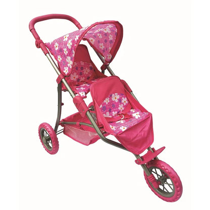 DOLL TWIN JOGGER PINK W FLOWERS