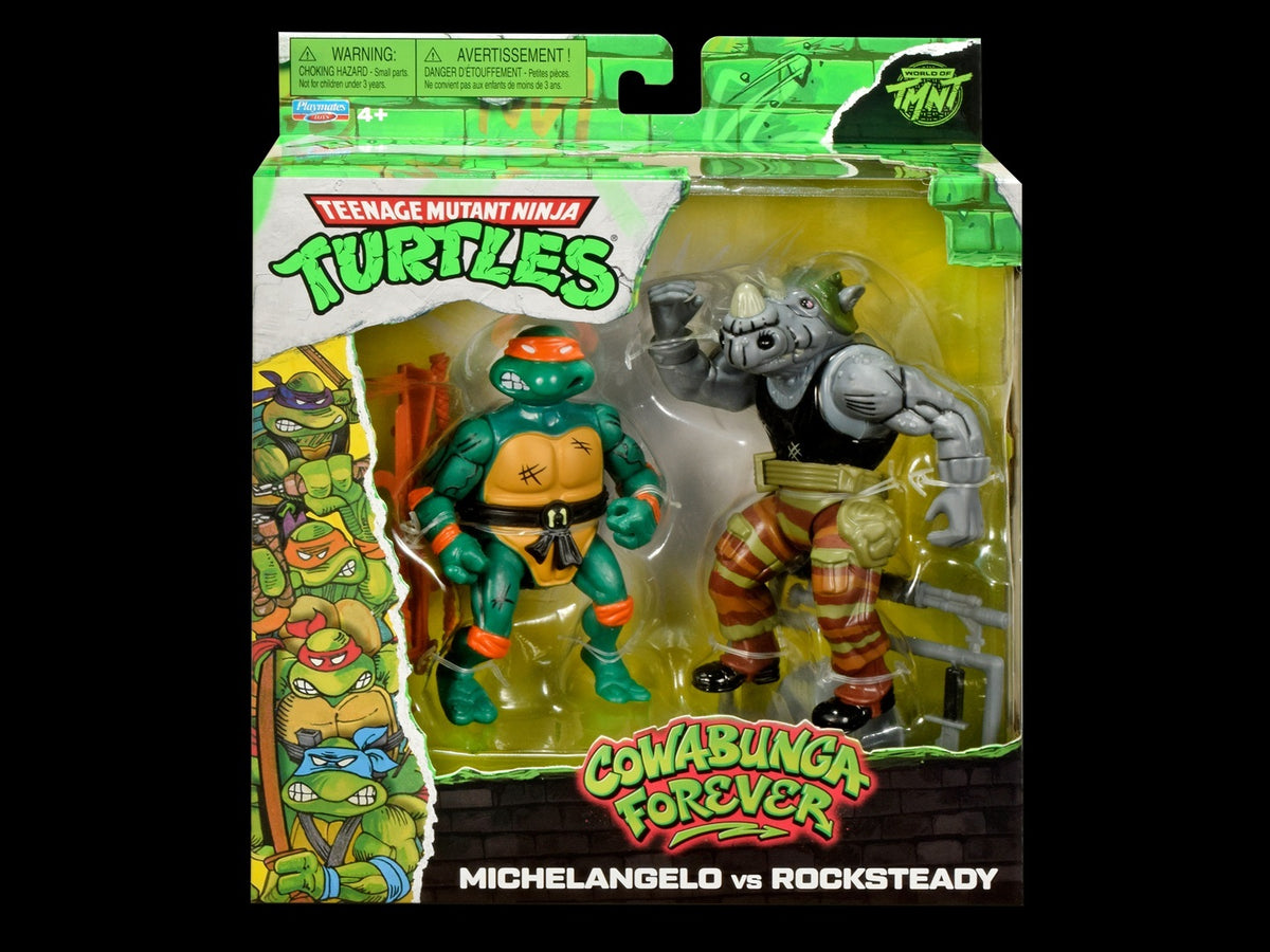 TMNT COWABUNGA 2PK MICHELANG/ROCKSTEADY