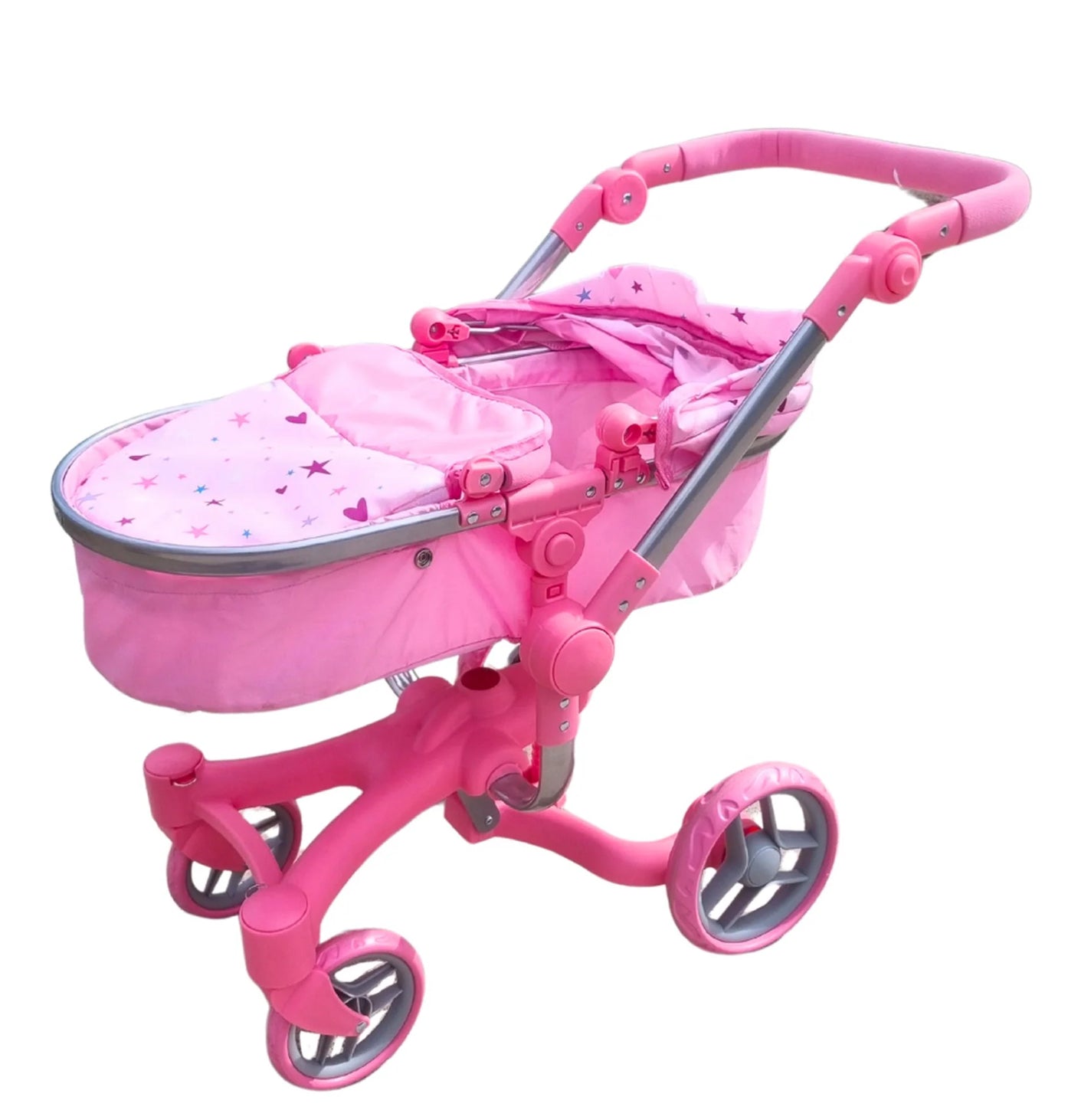 PW DOLL PRAM 2 IN 1 DLX PINK W STARS