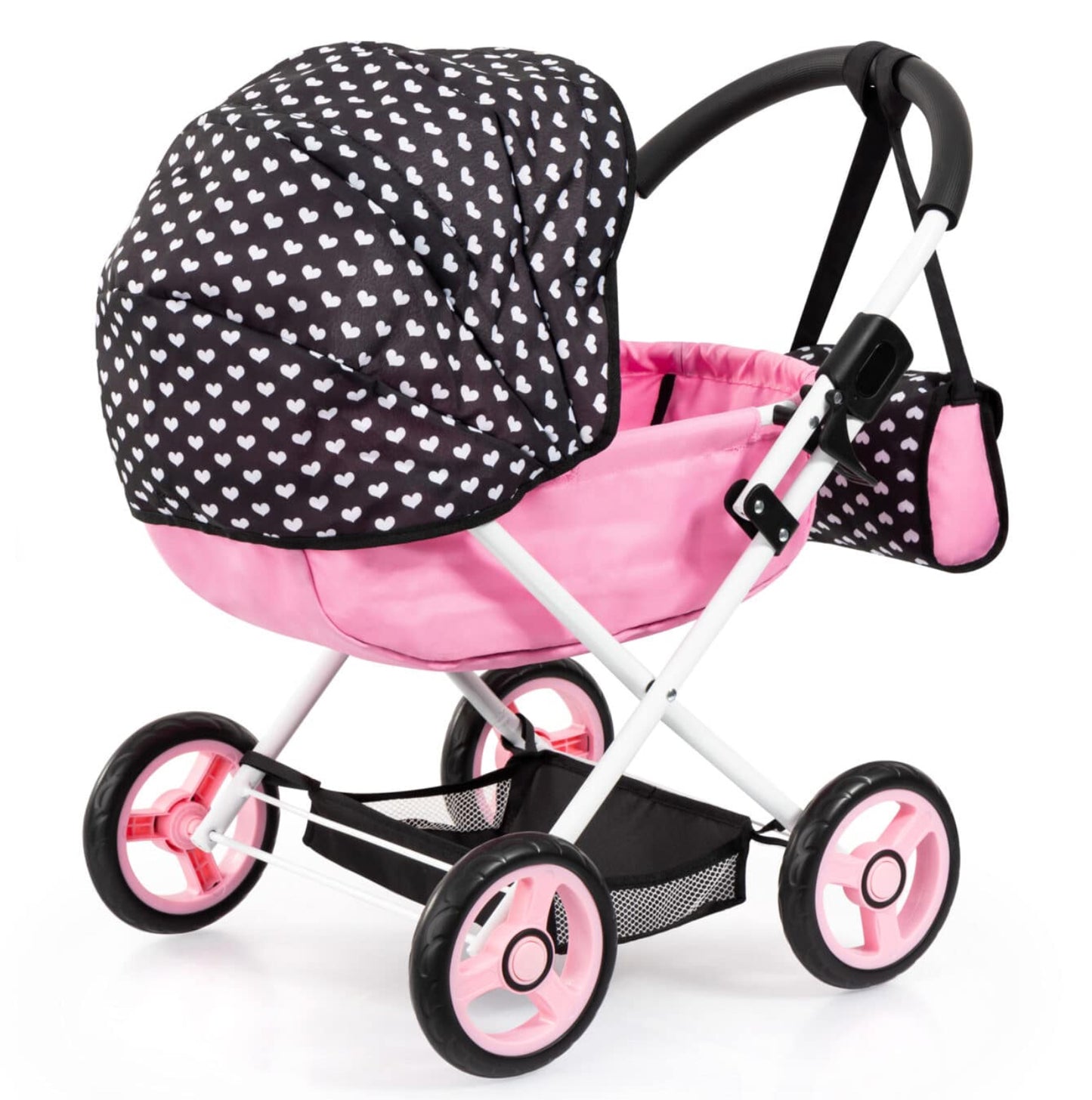 BAYER DOLL PRAM COSY PNK/BLK P/BOW