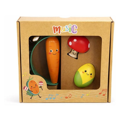 WOODEN VEGGIE 3PC MUSICAL SET