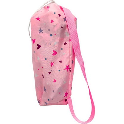 PW DOLL TRAVEL COT PINK W STARS/HEARTS