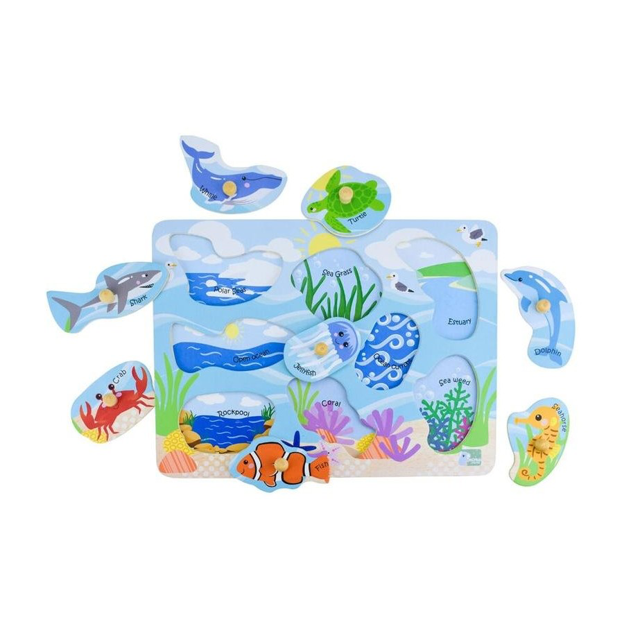 PUZZLE WOOD 2 IN 1 SEA ANIMALS & HABITAT
