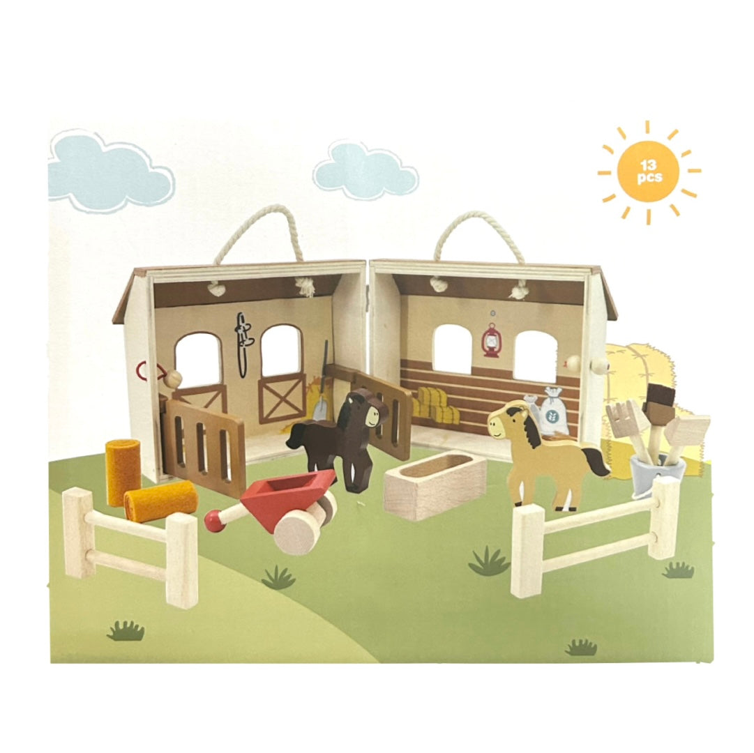 WOODEN PORTABLE HORSE STABLE PLAYSET