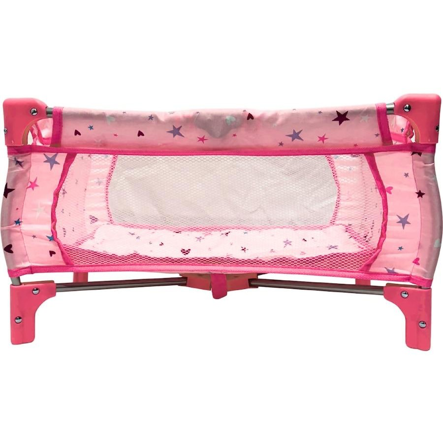 PW DOLL TRAVEL COT PINK W STARS/HEARTS