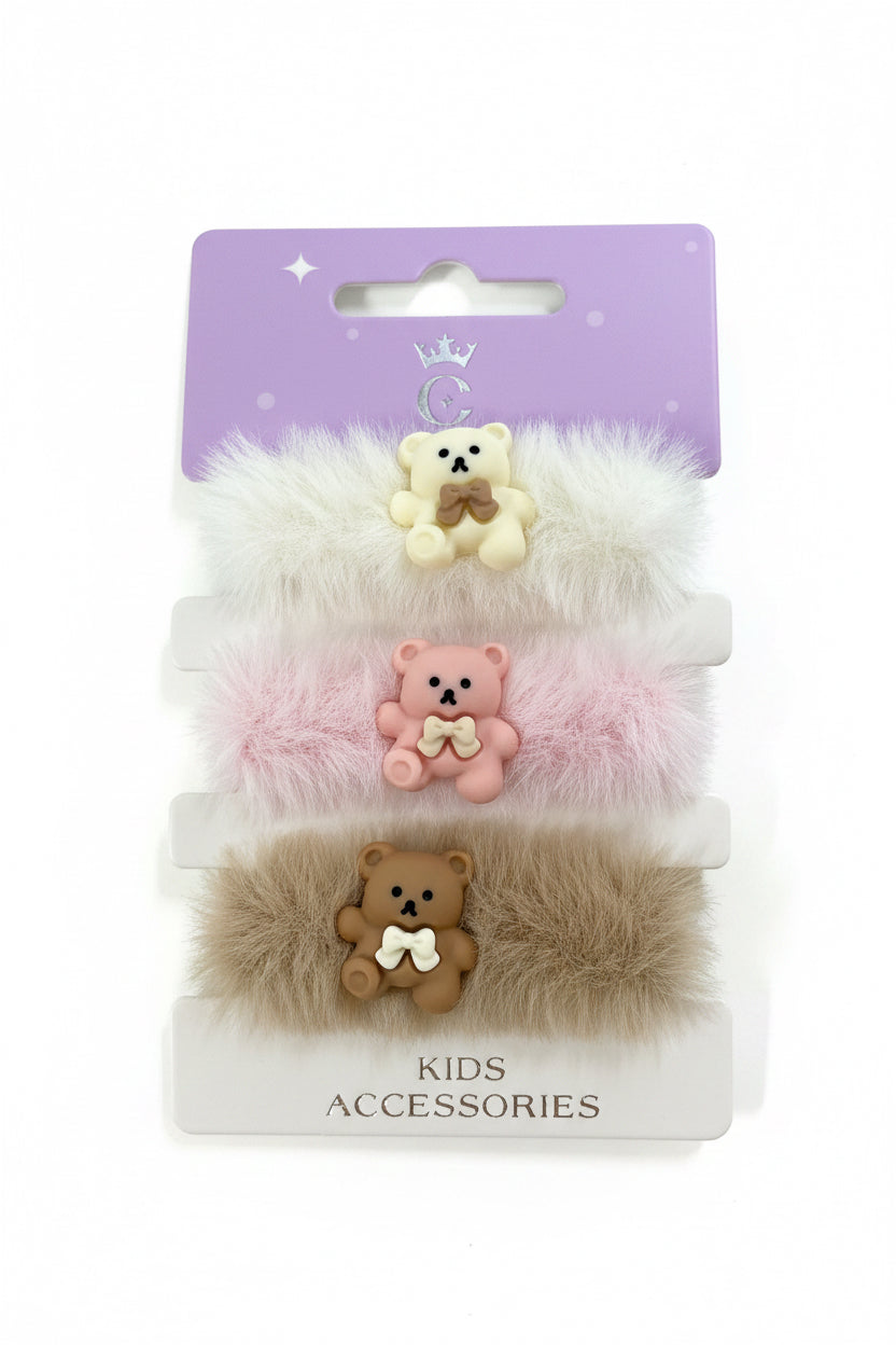 C/NICE HC01049 3PC FLUFFY BEAR HAIR TIES