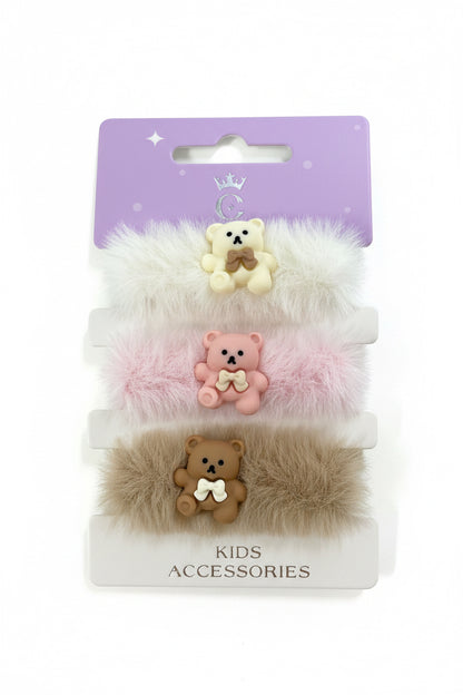 C/NICE HC01049 3PC FLUFFY BEAR HAIR TIES