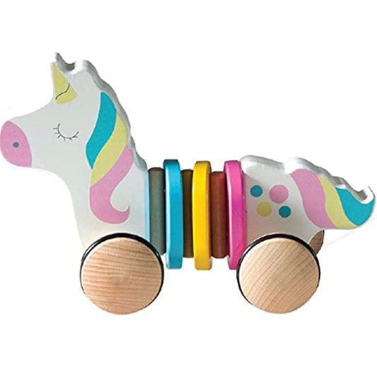 WOODEN PULL ALONG ANIMAL UNICORN