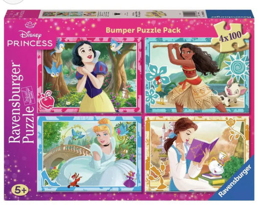 PUZZLE 4X100PC DISNEY PRINCESS BUMPER