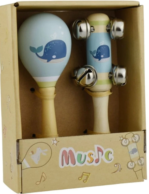 WOODEN BREEZY SEA 2PC MUSICAL SET WHALE