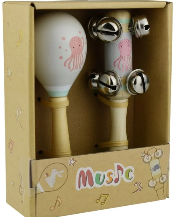 WOODEN BREEZY SEA 2PC MUSICAL SET OCTOPU