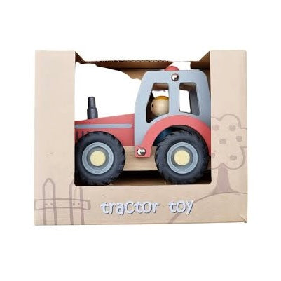 WOODEN TRACTOR W RUBBER WHEELS RED