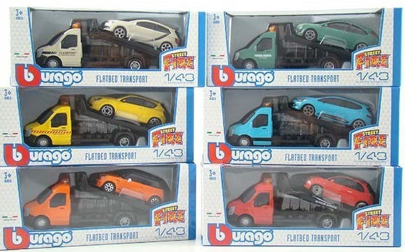 BURAGO 1:43 FLATBED WITH CAR TRANSPORTER