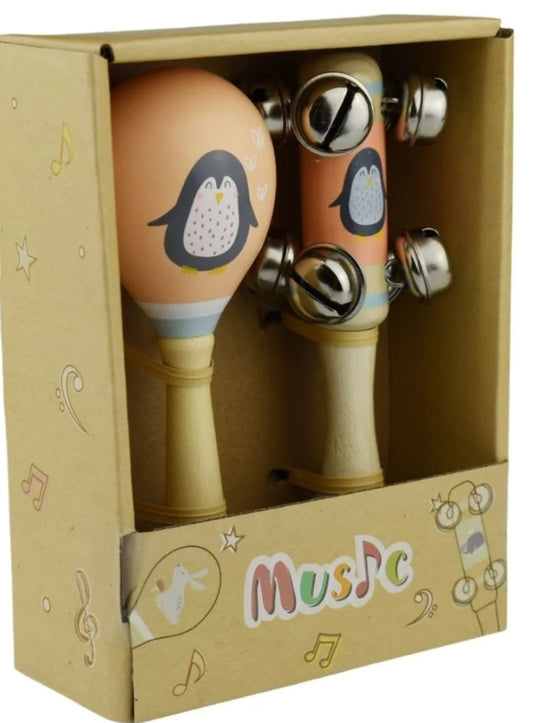 WOODEN BREEZY SEA 2PC MUSICAL SET PENGUI