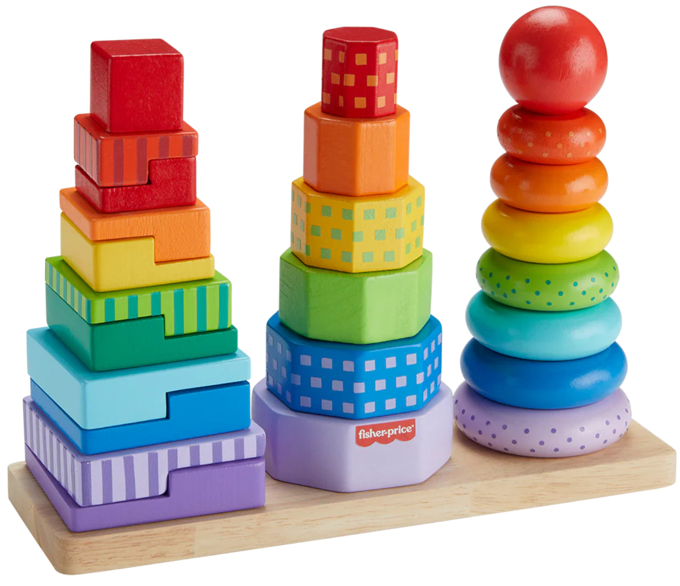 F/P WOODEN SHAPE STACKER RAINBOW CHECK