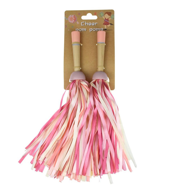 WOODEN CHEER POM POMS AST