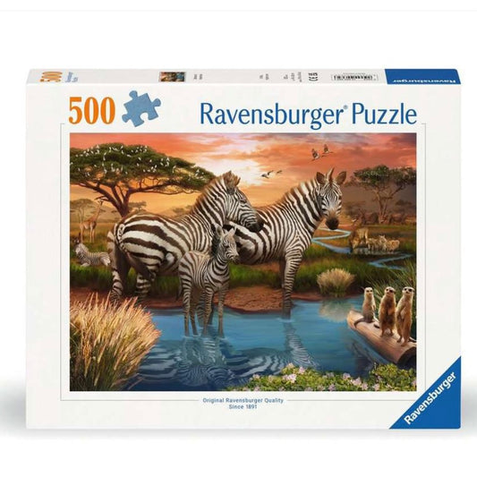 PUZZLE 500PC ZEBRAS AT WATERHOLE
