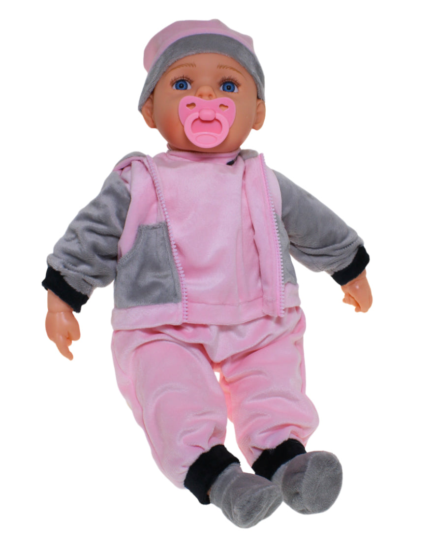 Baby Doll Chloe Pink/Grey W Dummy