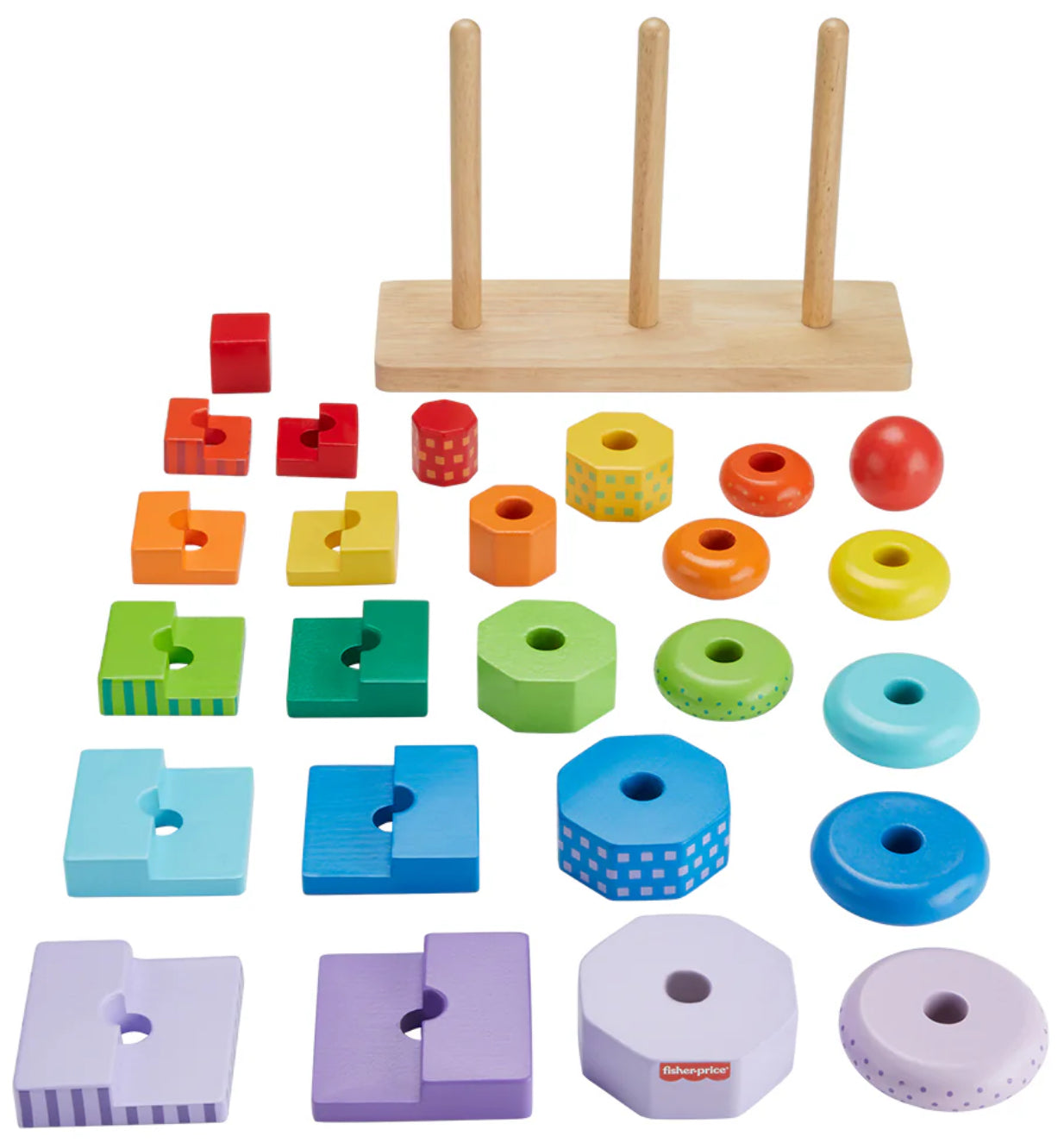 F/P WOODEN SHAPE STACKER RAINBOW CHECK