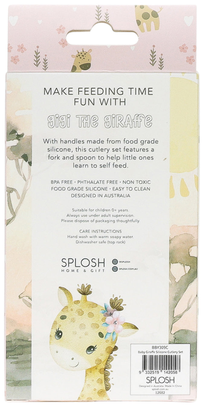 SPLOSH BABY GIRAFFE SILICONE CUTLERY SET