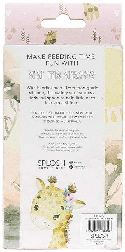 SPLOSH BABY GIRAFFE SILICONE CUTLERY SET