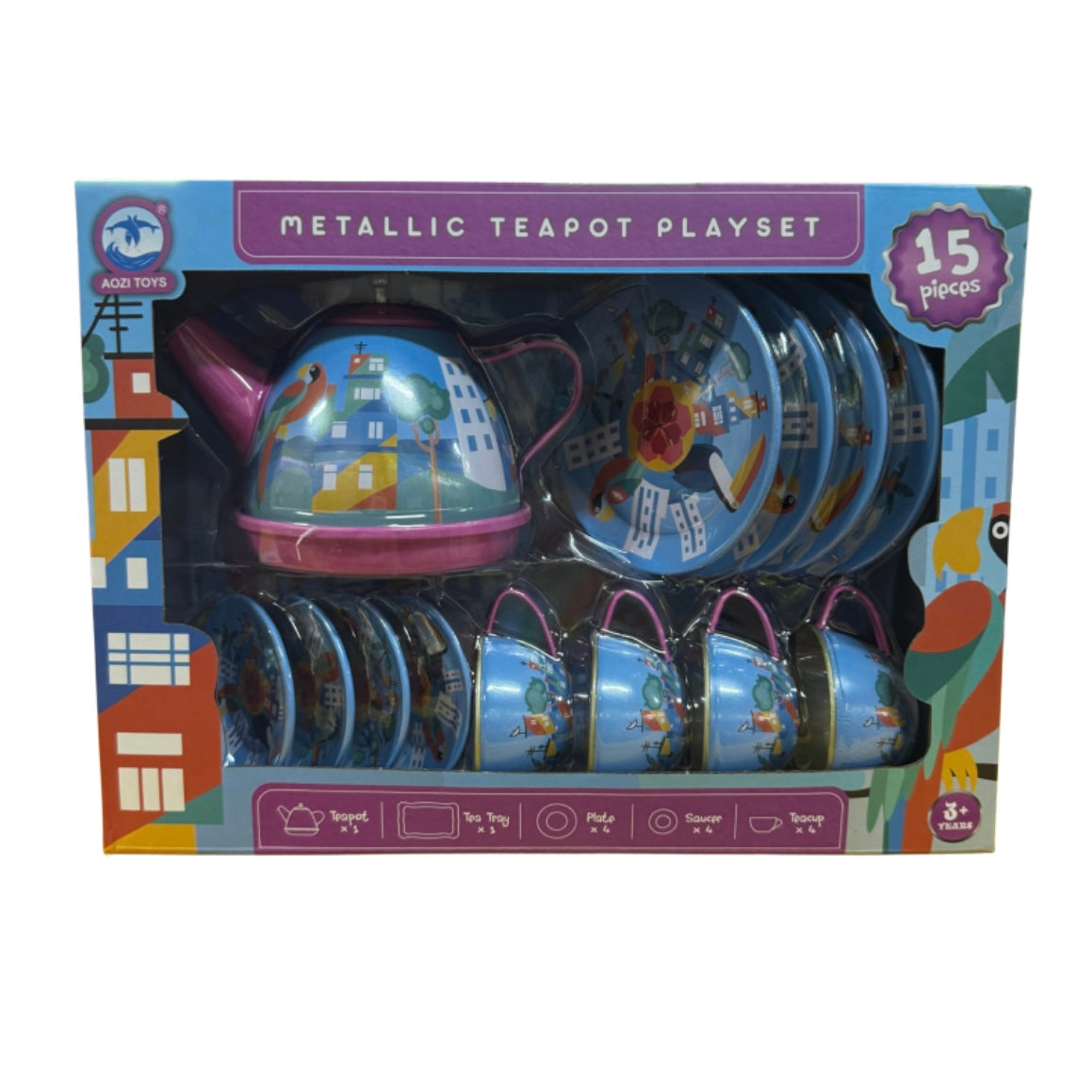TIN TEA SET URBAN MACAW