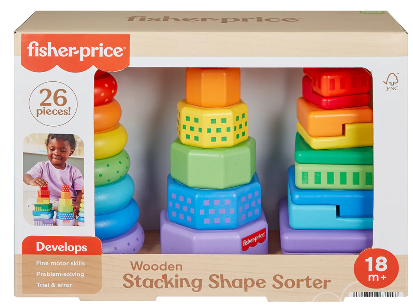 F/P WOODEN SHAPE STACKER RAINBOW CHECK