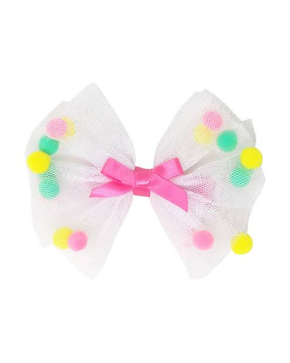 P/POP HCG186 MESH BOW POM POM HAIRCLIP