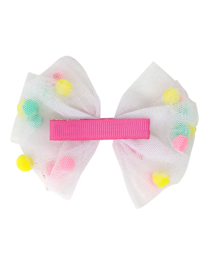 P/POP HCG186 MESH BOW POM POM HAIRCLIP