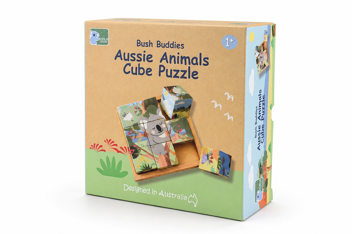WOODEN CUBE PUZZLE BUSH BUDDIES 9 PCS