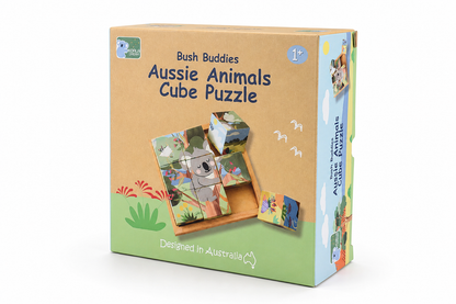WOODEN CUBE PUZZLE BUSH BUDDIES 9 PCS
