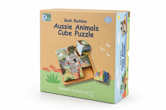 WOODEN CUBE PUZZLE BUSH BUDDIES 9 PCS