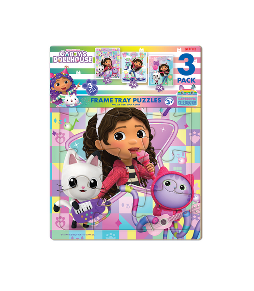 PUZZLE FRAME TRAY GABBY'S DOLLHOUSE 3 PK